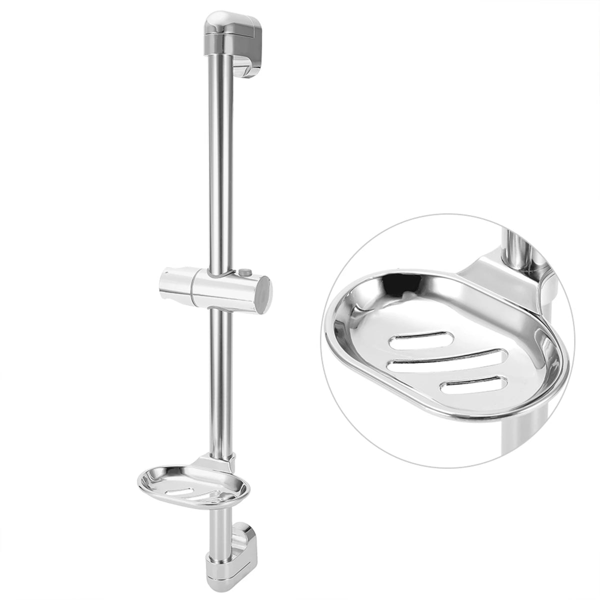 Stainless Steel Shower Slide Bar with Adjustable Holder & Soap Rack