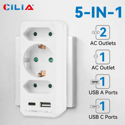 5-in-1 Wall Outlet Extender with USB & USB-C