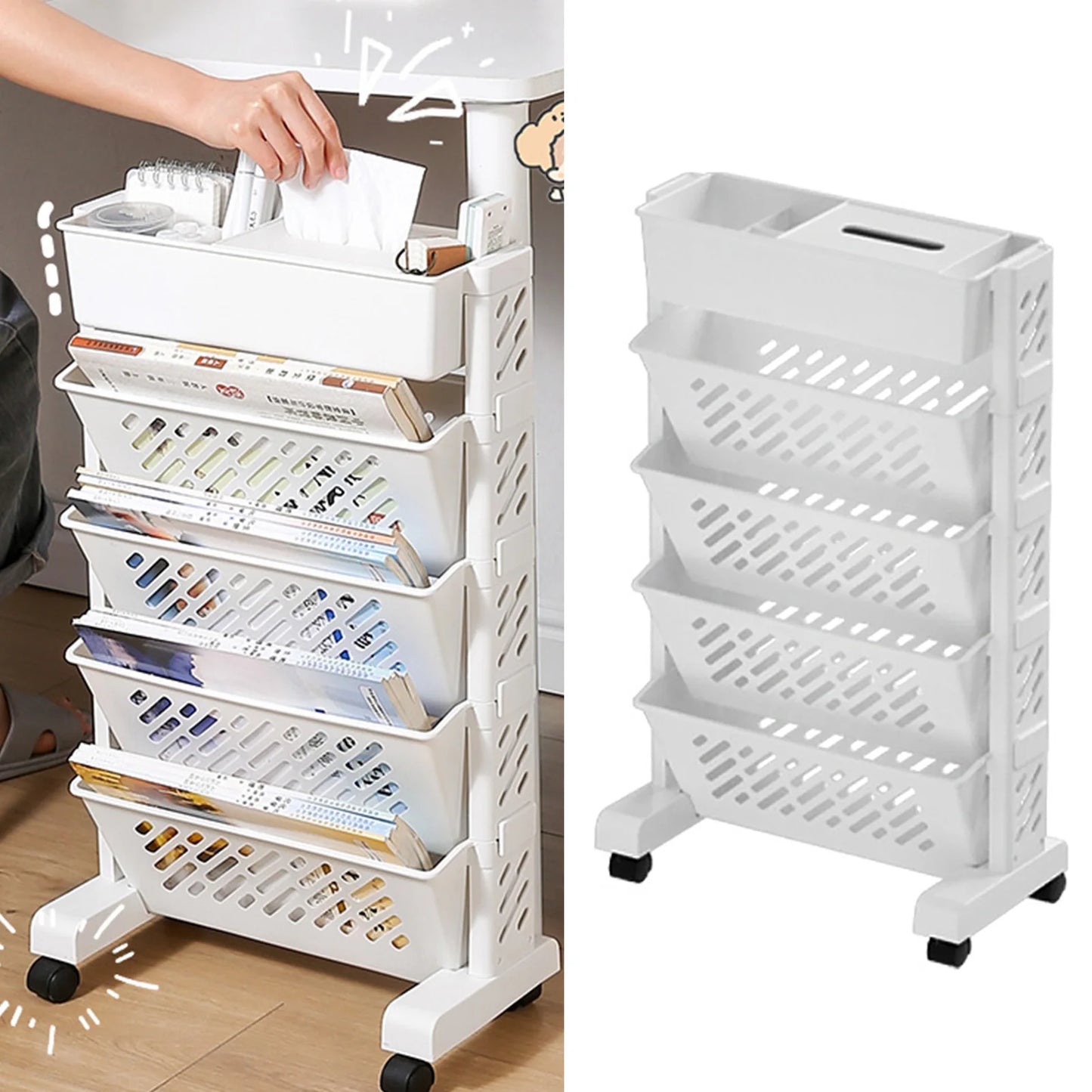 Movable Rotating Bookshelf Organizer