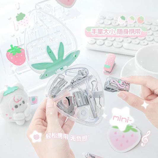 Kawaii Strawberry Mini Stapler & Punch Set