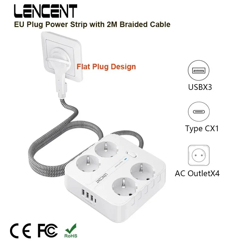 EU Power Strip with USB & Type-C Charging
