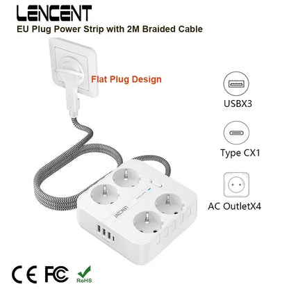 EU Power Strip with USB & Type-C Charging