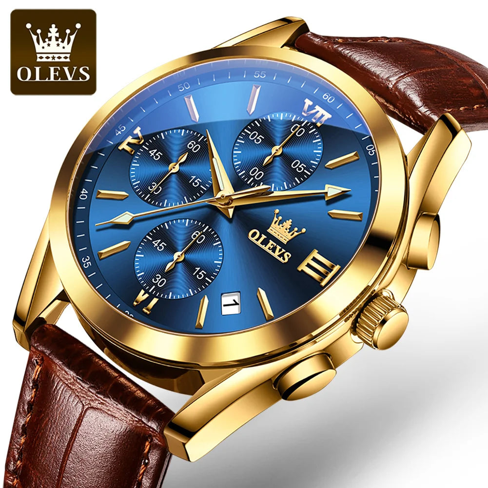 OLEVS 2872 Men's Leather Quartz Watch with Date & Luminous Dial