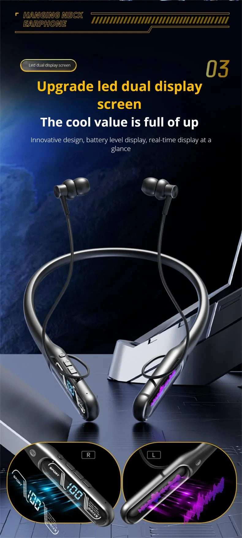 Bluetooth Sports Earphones with HD Microphone & 80-Hour Battery