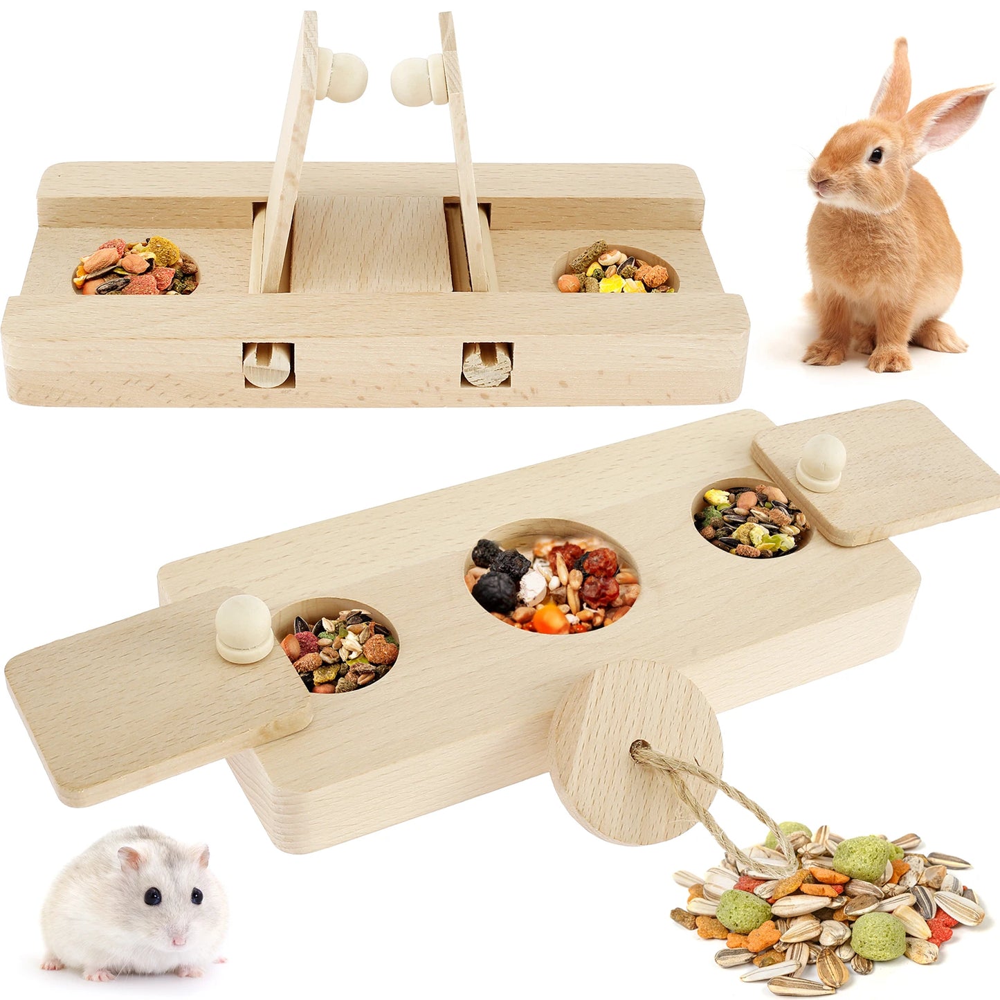 6-in-1 Wooden Small Pet Foraging Puzzle Feeder