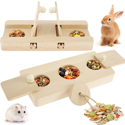 6-in-1 Wooden Small Pet Foraging Puzzle Feeder