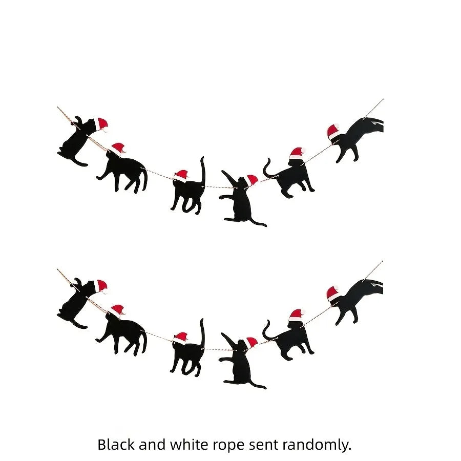 Black Cat Christmas Hanging Banner