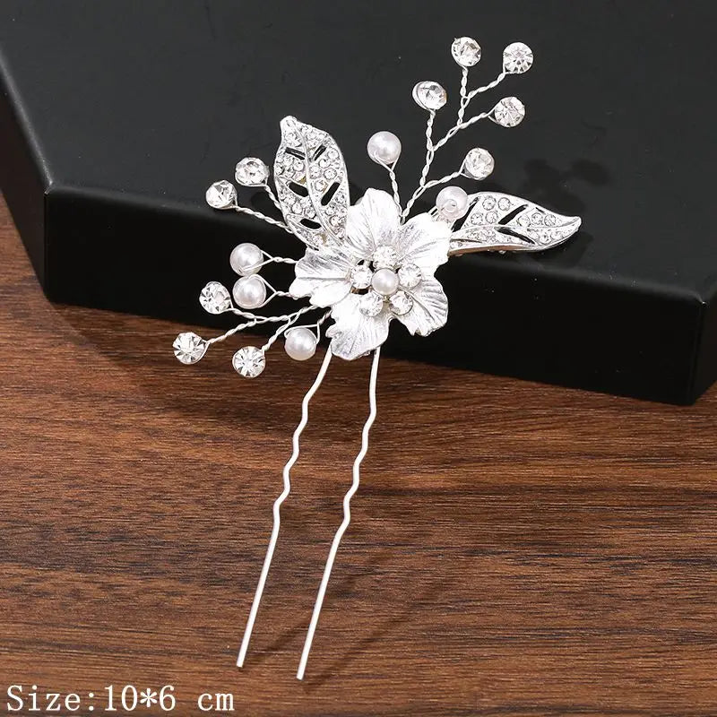 Pearl Rhinestone Flower Hair Pins