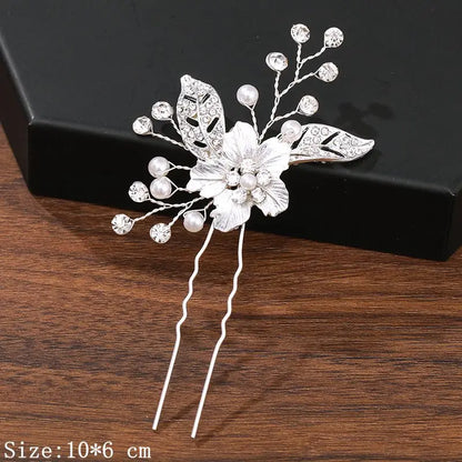 Pearl Rhinestone Flower Hair Pins
