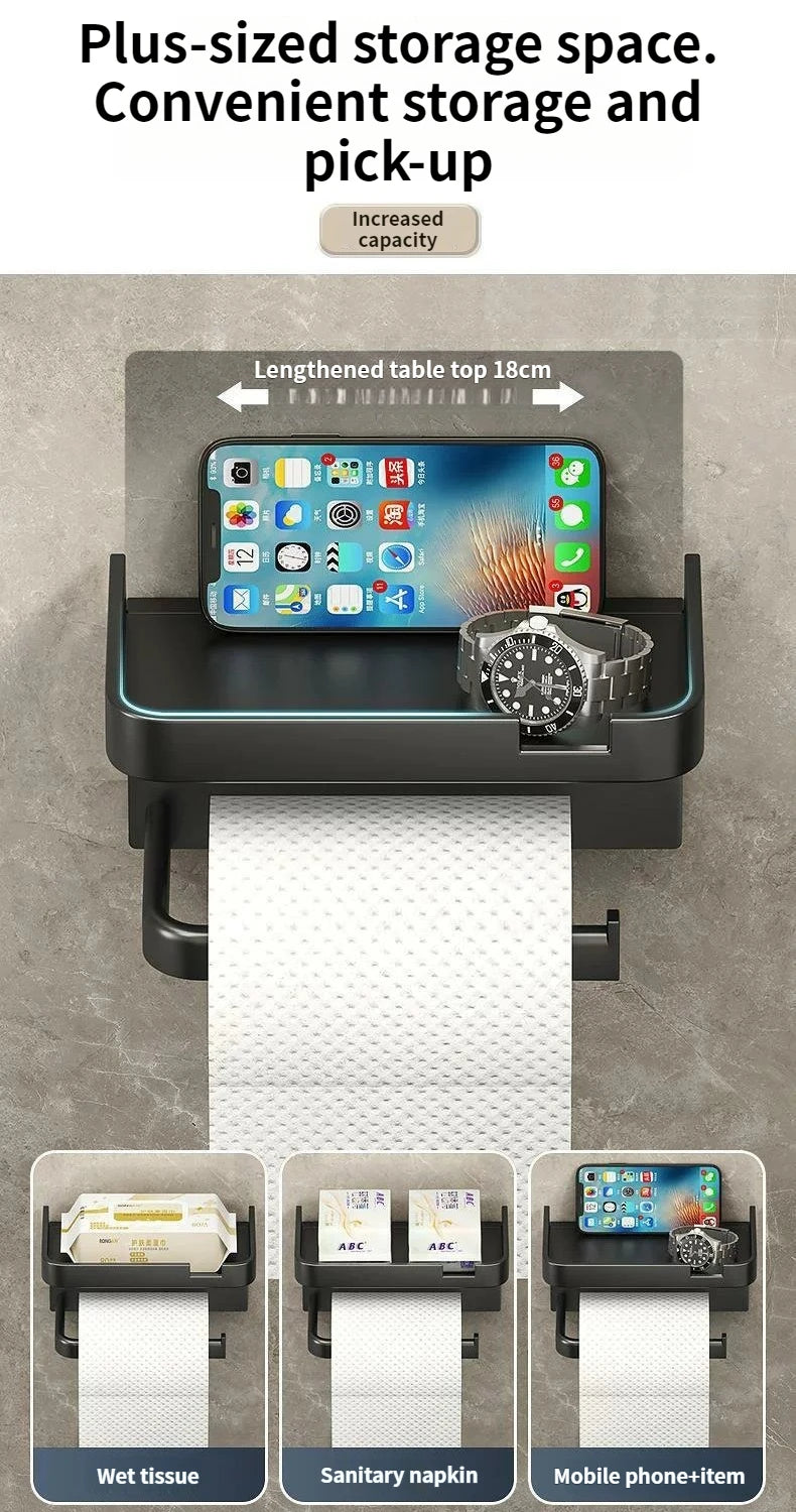 Wall-Mounted Toilet Paper Holder with Storage Shelf