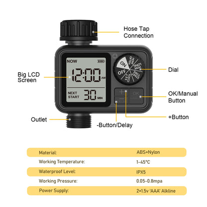 Programmable Automatic Irrigation Timer for Garden Hoses