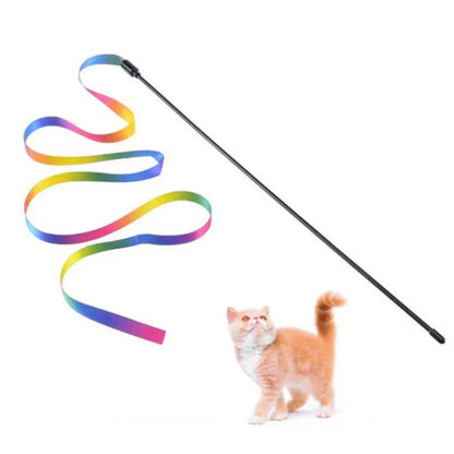Rainbow Ribbon Cat Teaser Wand