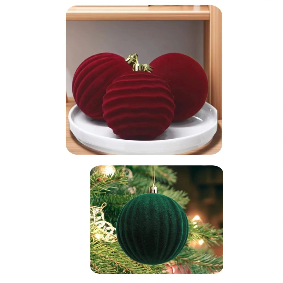 9-Piece Dark Green Velvet Christmas Bauble Set