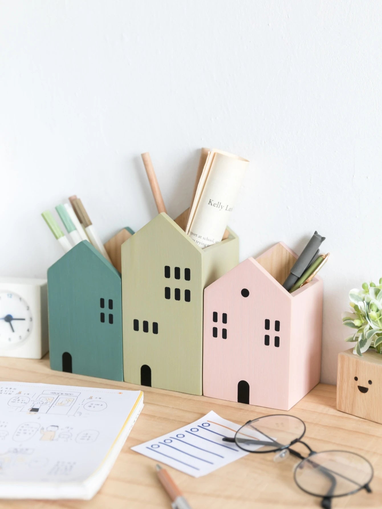 Wooden House Pen Holder & Desktop Organizer