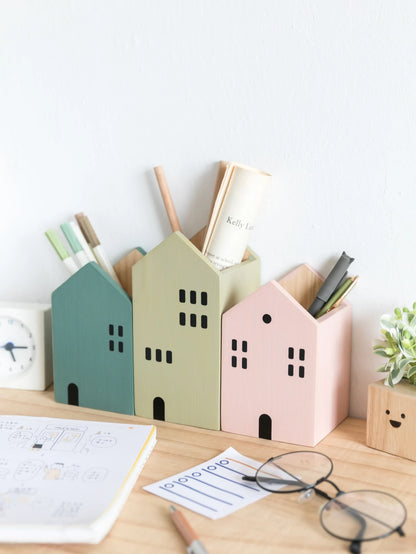 Wooden House Pen Holder & Desktop Organizer