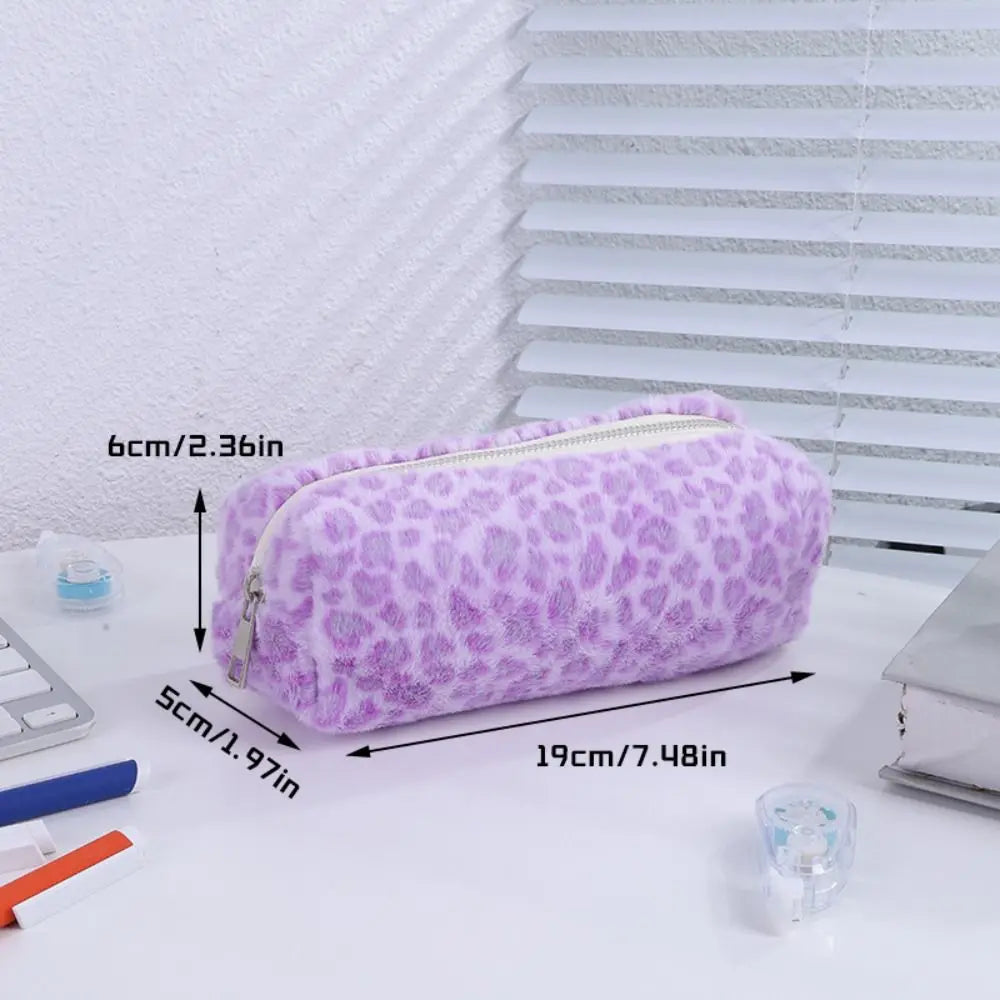 Plush Leopard Print Large Capacity Pencil Case
