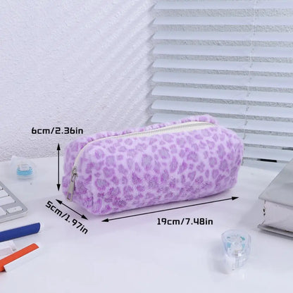 Plush Leopard Print Large Capacity Pencil Case