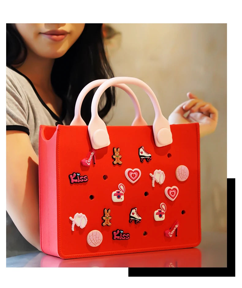 Waterproof EVA Tote Bag with Charm Holes