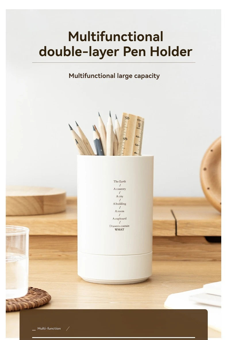 Minimalist Double-Layer Desk Organizer Pen Holder for Office & Makeup Brushes