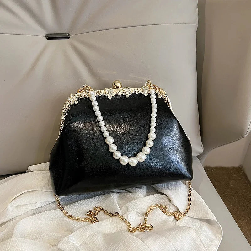 Luxury Pearl Chain Minaudière Shoulder Bag