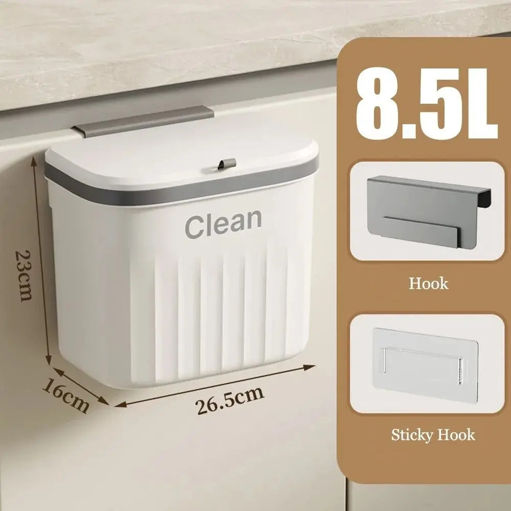 Wall-Mounted Under Sink Trash Can with Lid – 8.5L & 12L