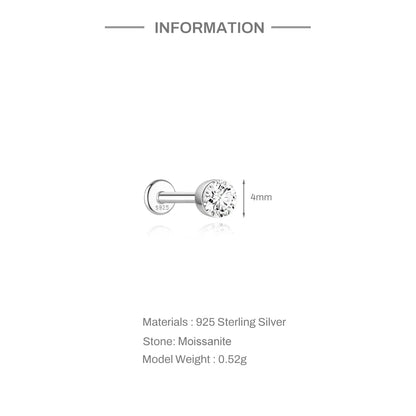 925 Sterling Silver Round Moissanite Stud Earring