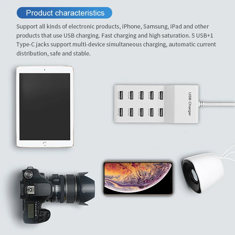 Multi-Device USB Charger Hub with EU Plug
