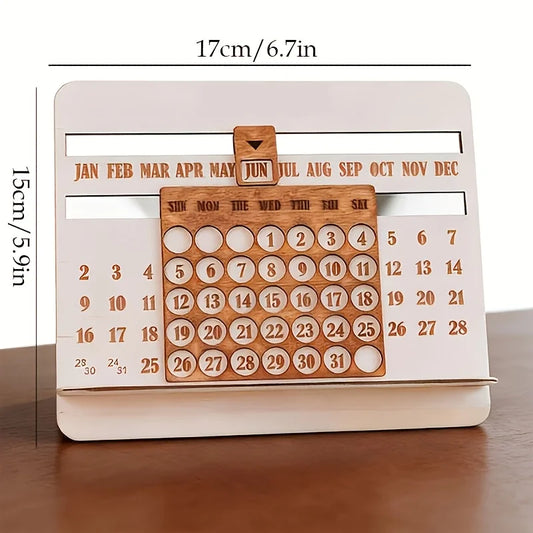 Wooden Perpetual Calendar Desk Organizer