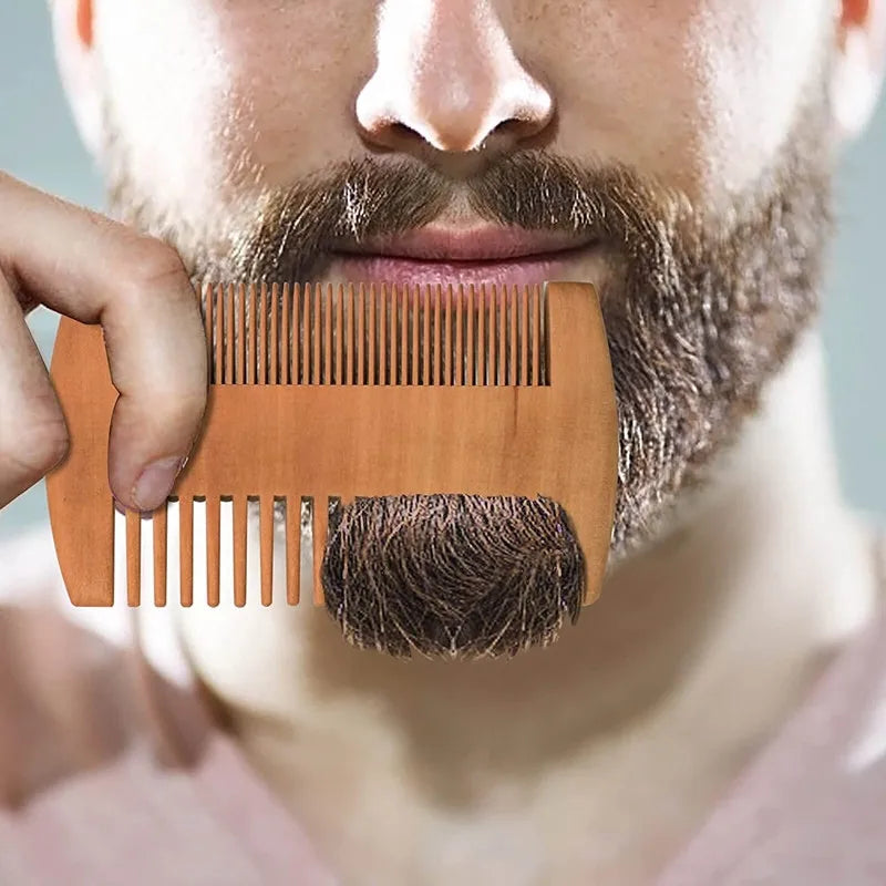 Wood Beard & Hair Comb with Leather Case
