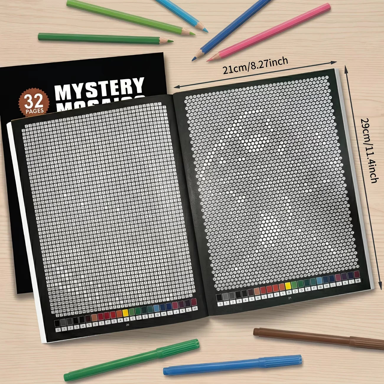 Mystery Mosaics Color by Number Book – 32 Page Pixel Art Coloring Workbook