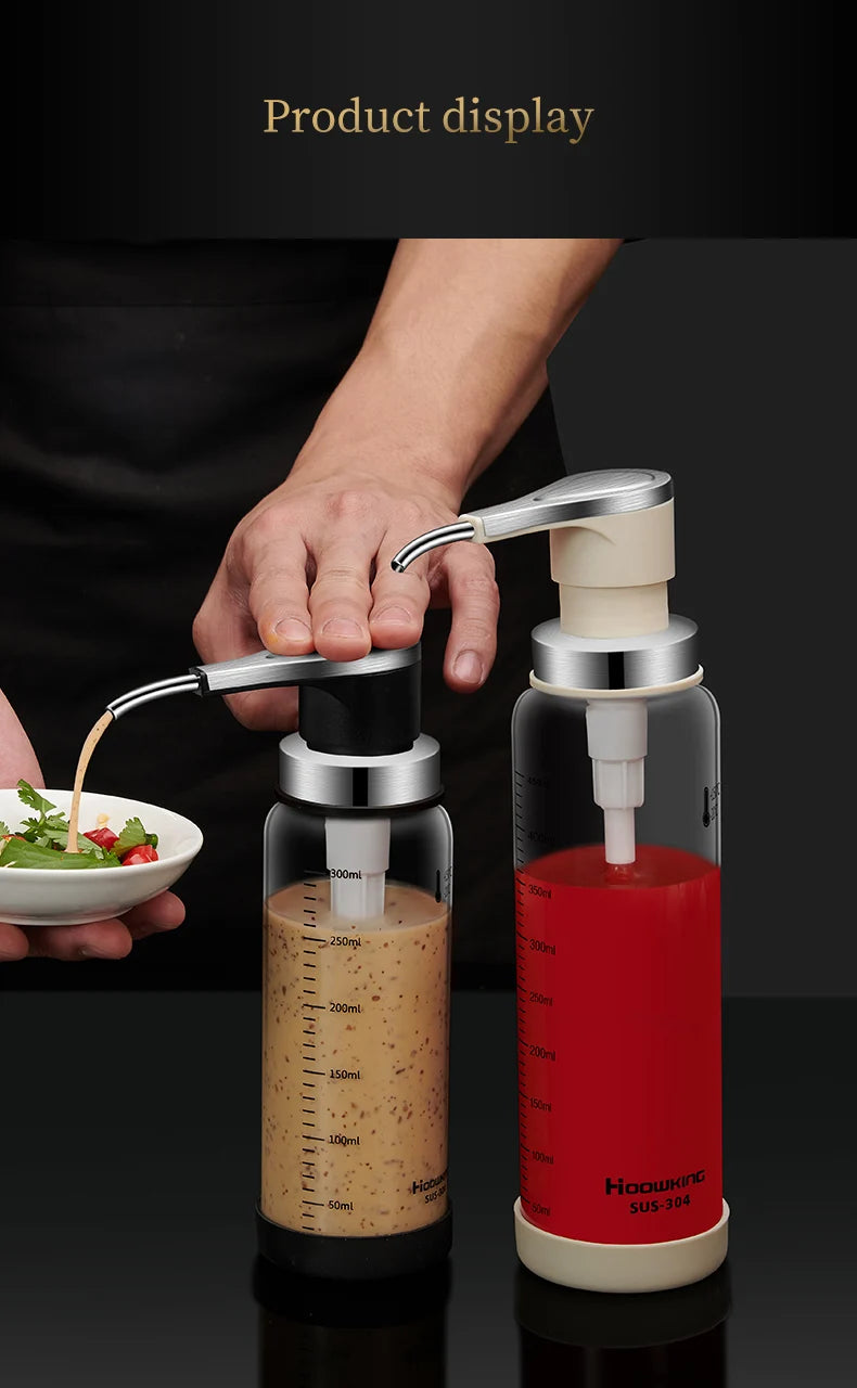 Glass Pump Sauce Dispenser Bottle