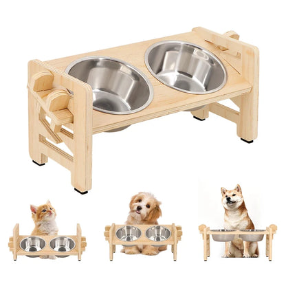 Adjustable Elevated Pet Feeder with Stainless Steel Bowls