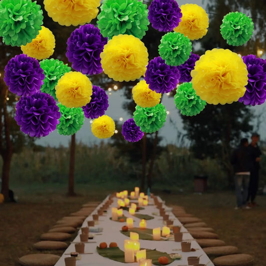 Mardi Gras Tissue Paper Pom Pom Decorations Set