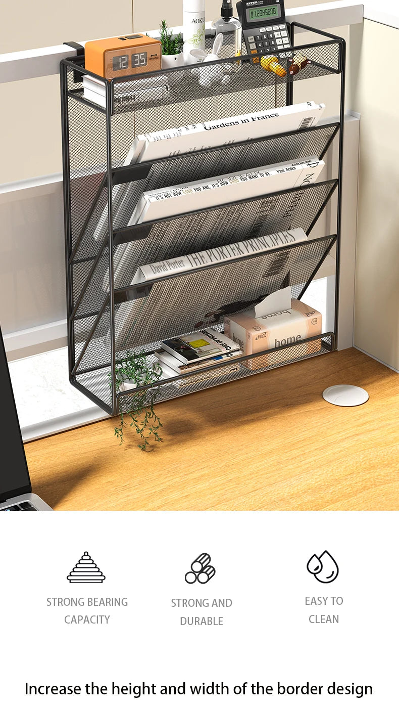 Mesh Desk File Organizer, 5-Tier Vertical Document Tray with Wall Mount Option