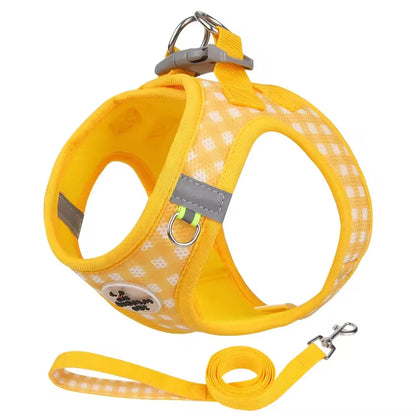 Checkered Reflective Pet Harness with Leash Set