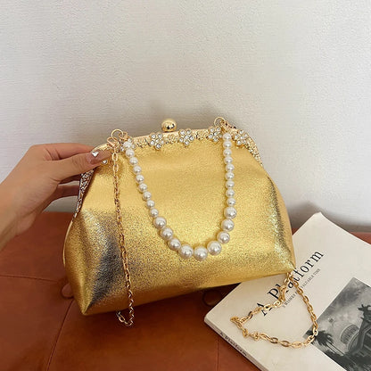 Luxury Pearl Chain Minaudière Shoulder Bag
