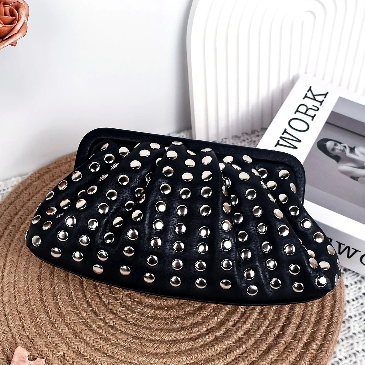 Studded Shell Evening Clutch Bag