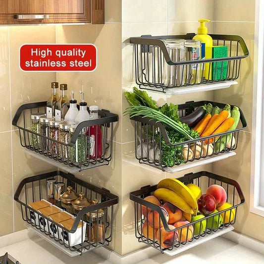 Stainless Steel Wall-Mounted Kitchen Storage Basket