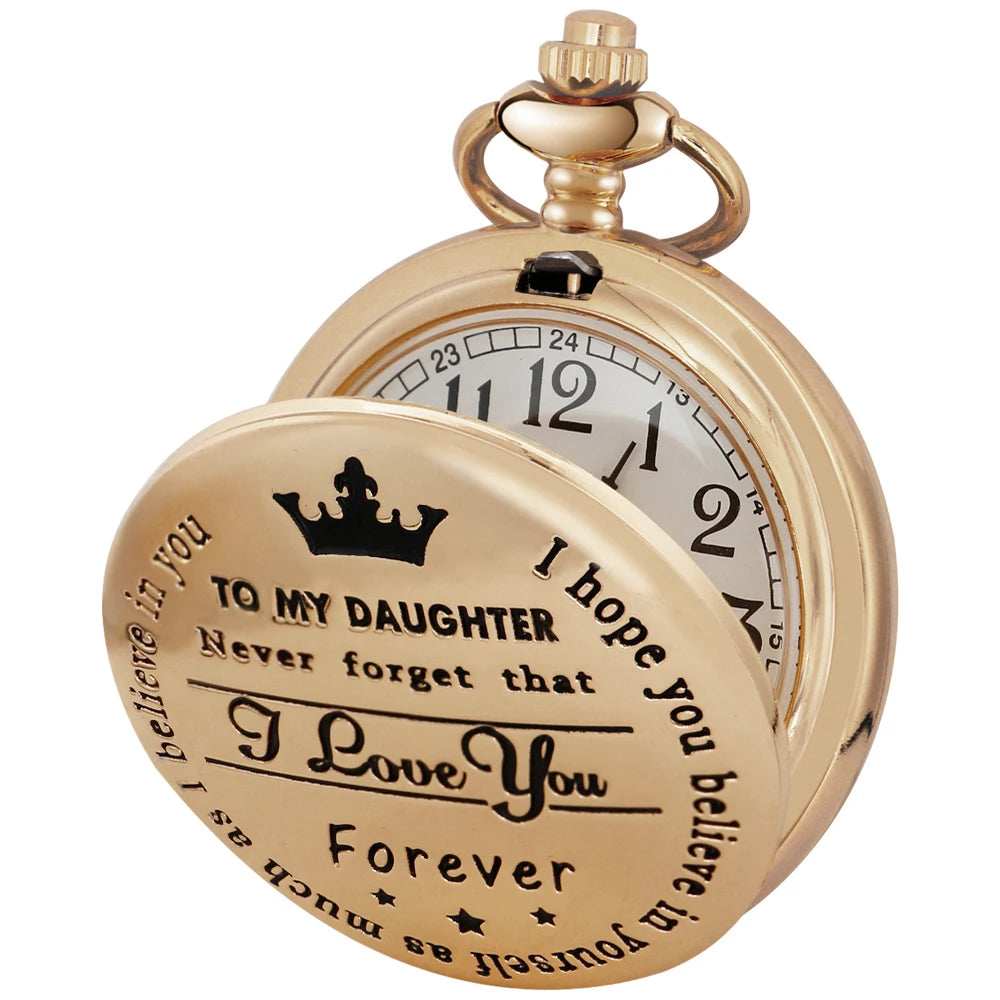 Quartz Pocket Watch To My Daughter I Love You Necklace