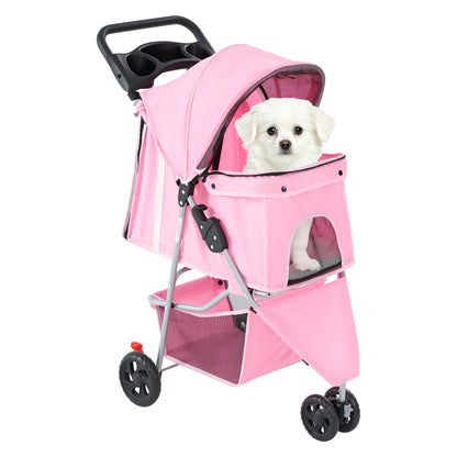 3-Wheel Foldable Pet Stroller for Dogs & Cats