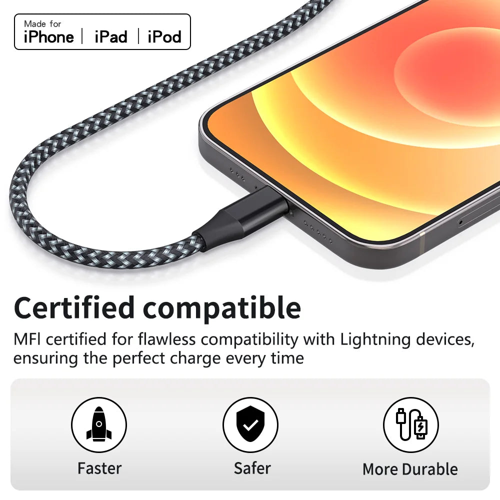 5-Pack Braided USB to Lightning Charging Cables