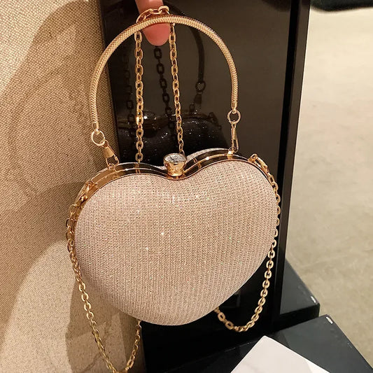 Heart-Shaped Evening Clutch Bag with Chain Strap