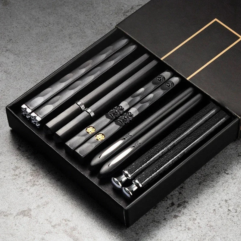 5 Pairs Stainless Steel Non-Slip Chopsticks Set