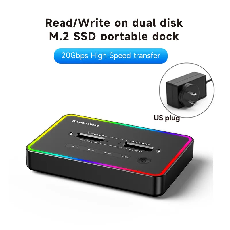 Dual M.2 NVMe & SATA SSD Docking Station with Offline Clone