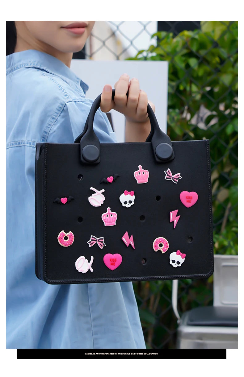 Waterproof EVA Tote Bag with Charm Holes