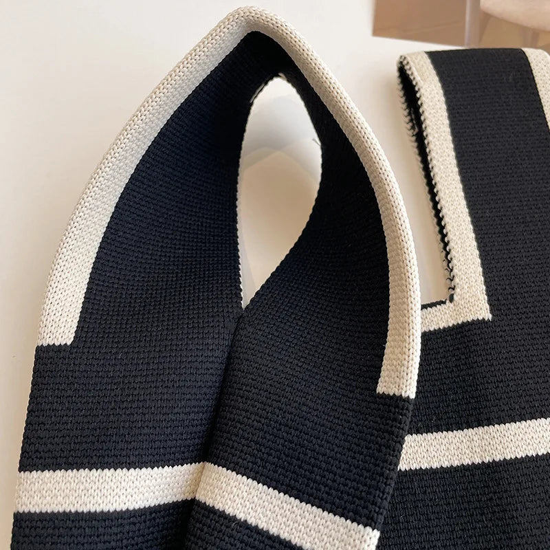 Handmade Knitted Striped Mini Tote Bag