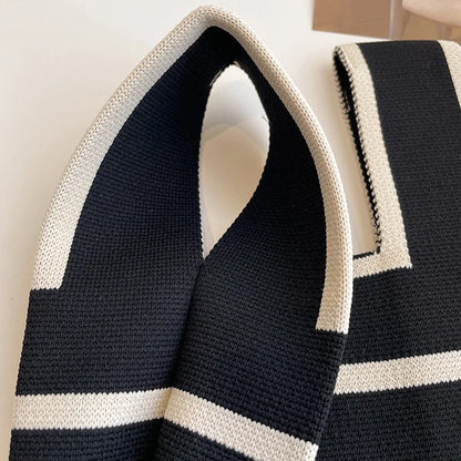 Handmade Knitted Striped Mini Tote Bag