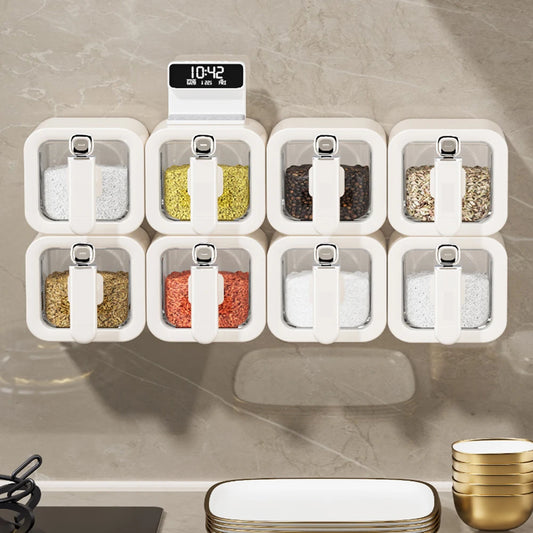 Wall-Mounted Spice Storage Container with Spoon
