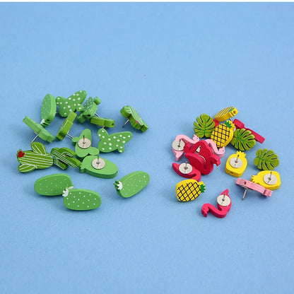 Decorative Wooden Flamingo & Cactus Push Pins