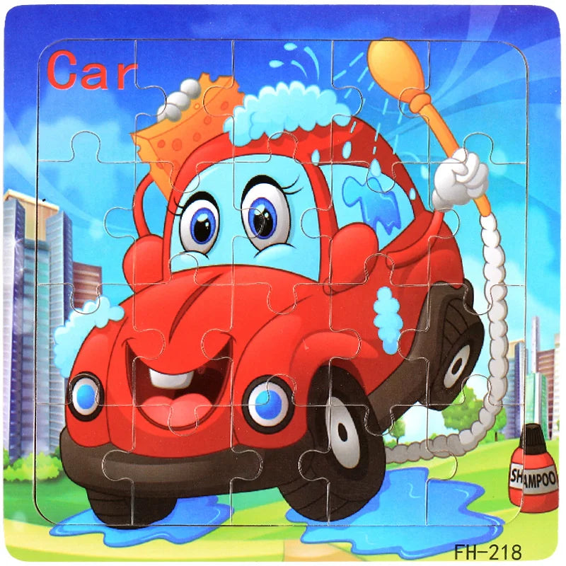 Wooden Cartoon Animal & Vehicle Jigsaw Puzzle
